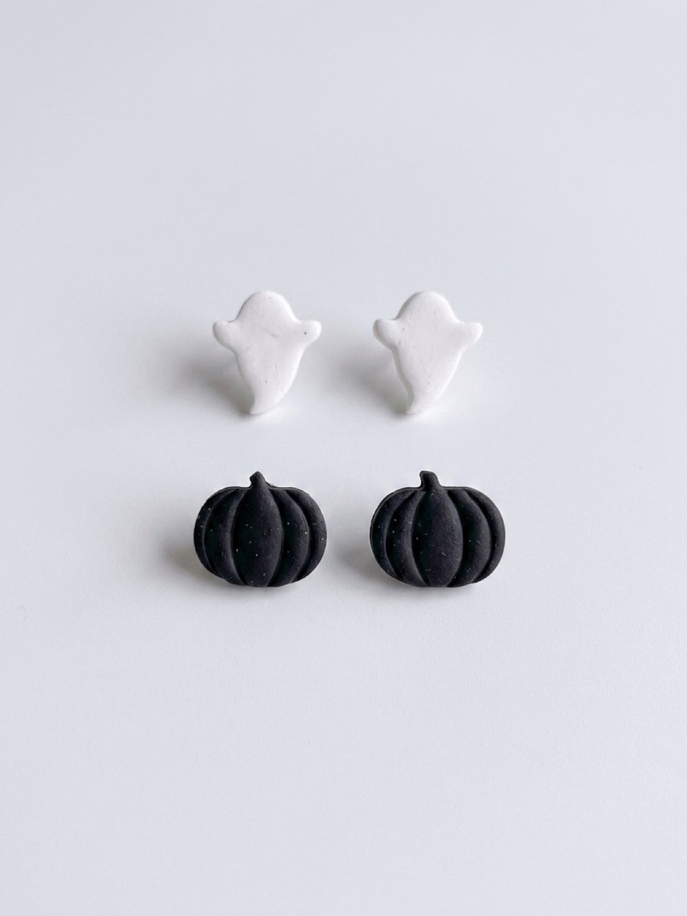 Halloween Ghost and Black Pumpkin Stud Earrings Polymer Clay